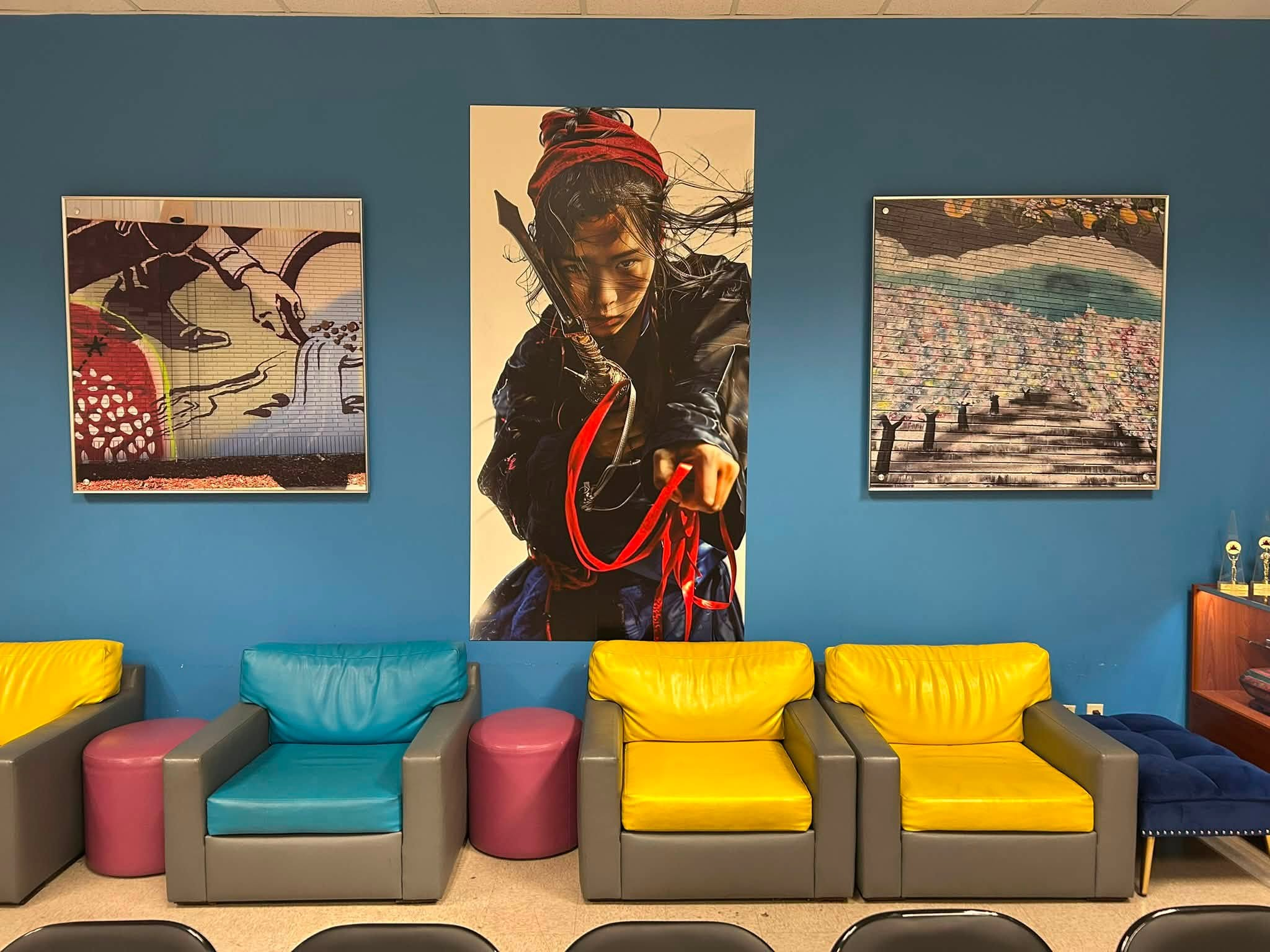 Colorful student and family seating area